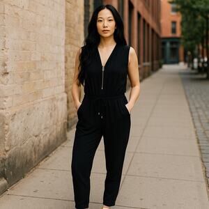 Michael Kors Jumpsuit V Neck with Gold detail‎ front zipper Size XS
